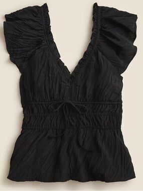 J. Crew Palermo Black V-Neck Ruffle Sleeve Peplum Top